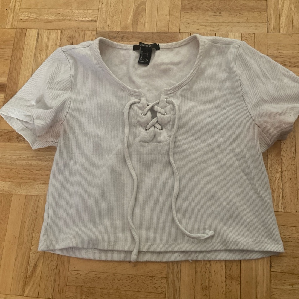 Forever 21 White Lace-Up Short Sleeve Top